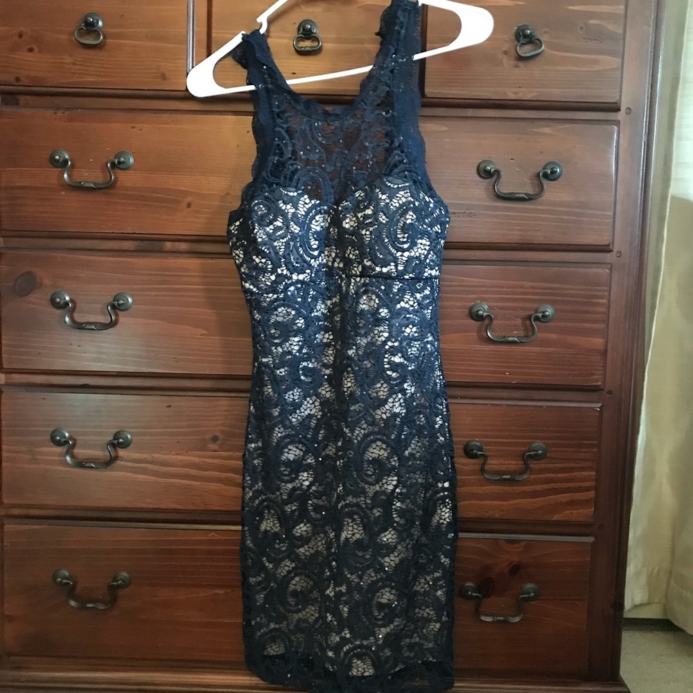 Blue Sequin Lace Party Dress